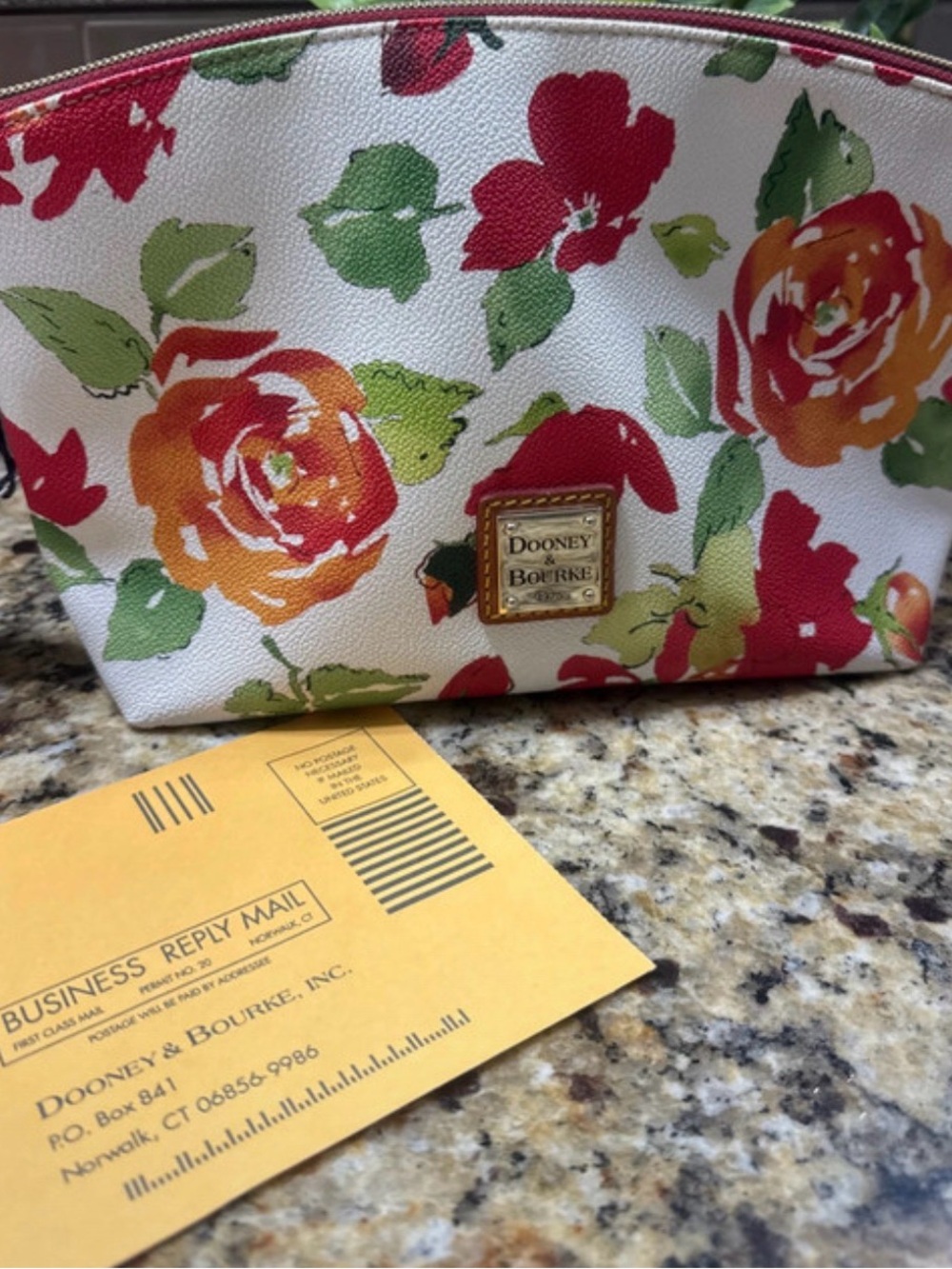 Dooney & Bourke Floral Cosmetic Pouch - White with Red & Orange Roses